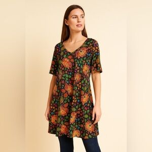 Green and Orange Graphic Asymmetrical Tunic